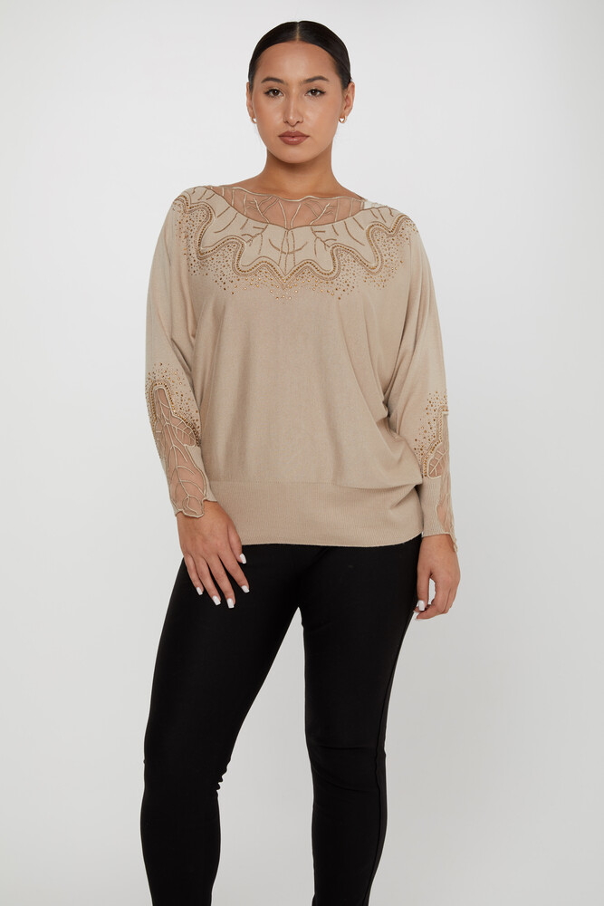 Strickpullover, Steinstickerei, Tülldetails, Nerz – 31227 | KAZEE (3er-Set L-XL-2XL) - 1