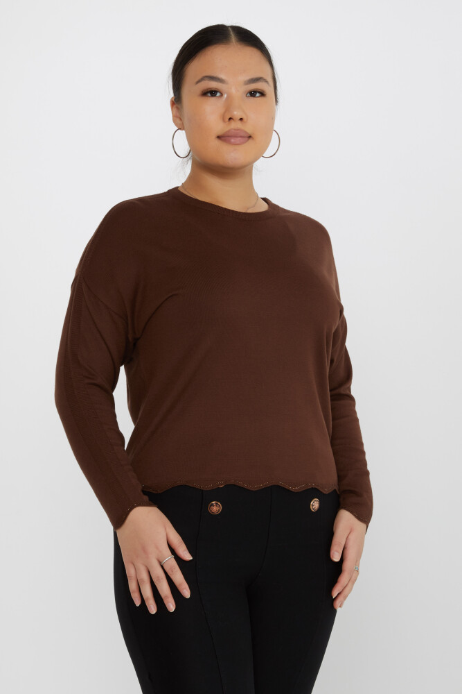 Strickpullover mit Stone-Stickerei, langärmelig, Braun – 31724 | KAZEE (3er-Set M-L-XL) - 1