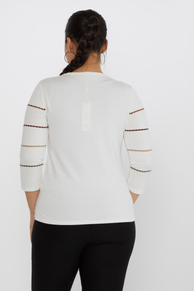 Strickpullover Streifenstickerei Rundhals Ecru-Taba - 31392 | KAZEE (3er-Set M-L-XL) - 4