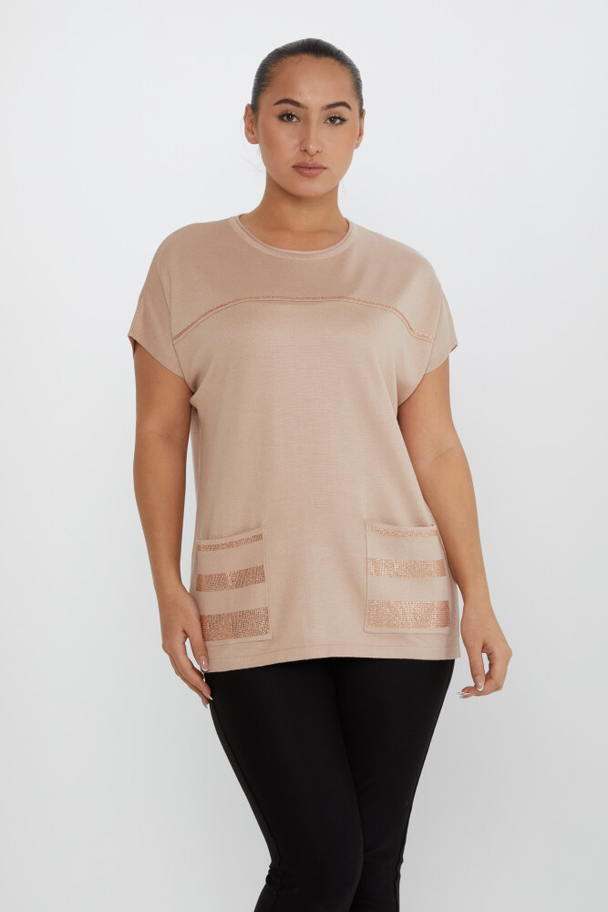 Strickpullover mit Taschendetail, Steinstickerei, Puder – 30765 | KAZEE (4er-Set L-XL-2XL-3XL) - 1