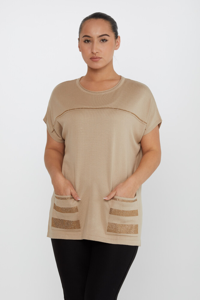 Strickpullover mit Taschendetail und Steinstickerei in Beige – 30765 | KAZEE (4er-Set L-XL-2XL-3XL) - 1