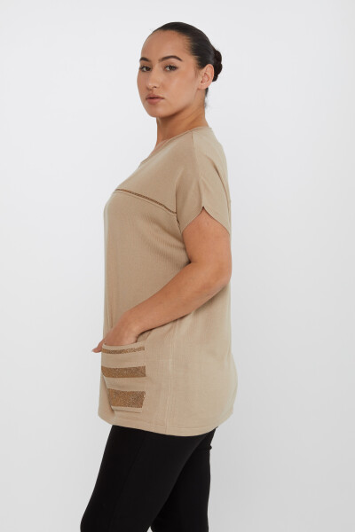 Strickpullover mit Taschendetail und Steinstickerei in Beige – 30765 | KAZEE (4er-Set L-XL-2XL-3XL) - 2