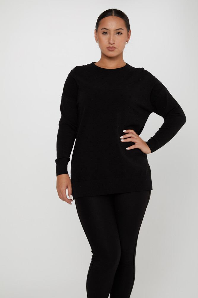 Strickpullover mit Schlitzdetail Schwarz - 31072 | KAZEE (4er-Set L-XL-2XL-3XL) - 1