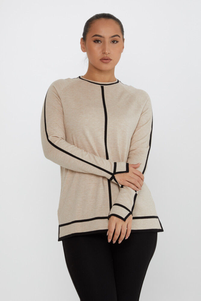 Strickpullover mit Schlitzdetail Langarm Beige - 31675 | KAZEE (2er-Set M-L) - 2