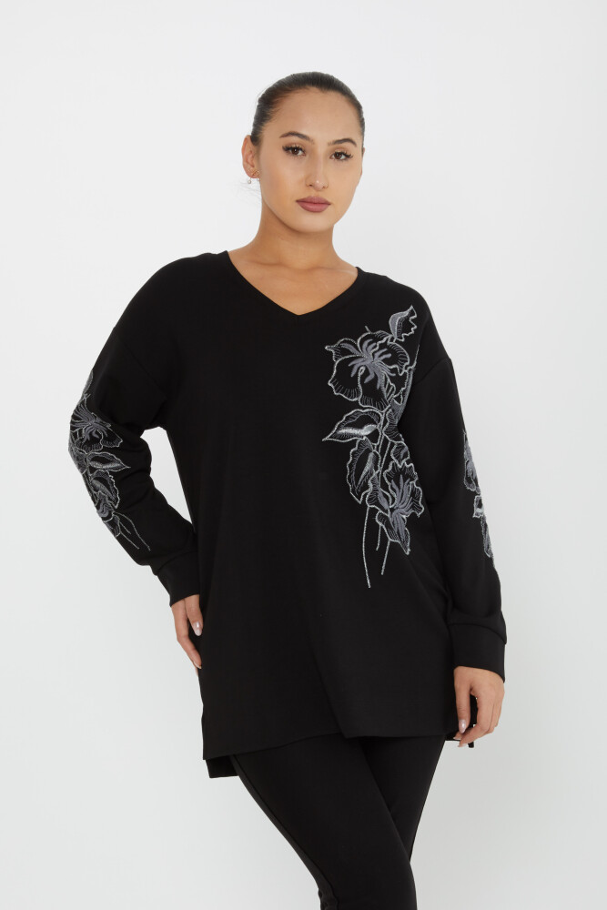 Sudadera Floral Bordada Negro - 17781 | KAZEE (Juego de 3 L-XL-2XL) - 2