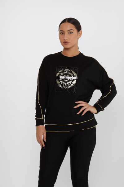 Sudadera con bordado de piedras y pedrería Negro-Oro - 2232 | KAZEE (Juego de 3 L-XL-2XL) - 1