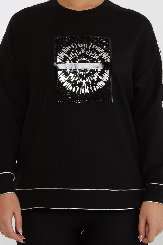 Sudadera con bordado de piedras y pedrería Negro-Plata - 2232 | KAZEE (Juego de 3 L-XL-2XL) - 3