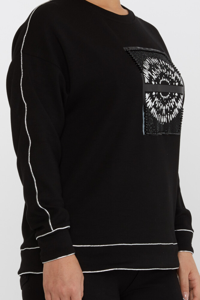 Sudadera con bordado de piedras y pedrería Negro-Plata - 2232 | KAZEE (Juego de 3 L-XL-2XL) - 4