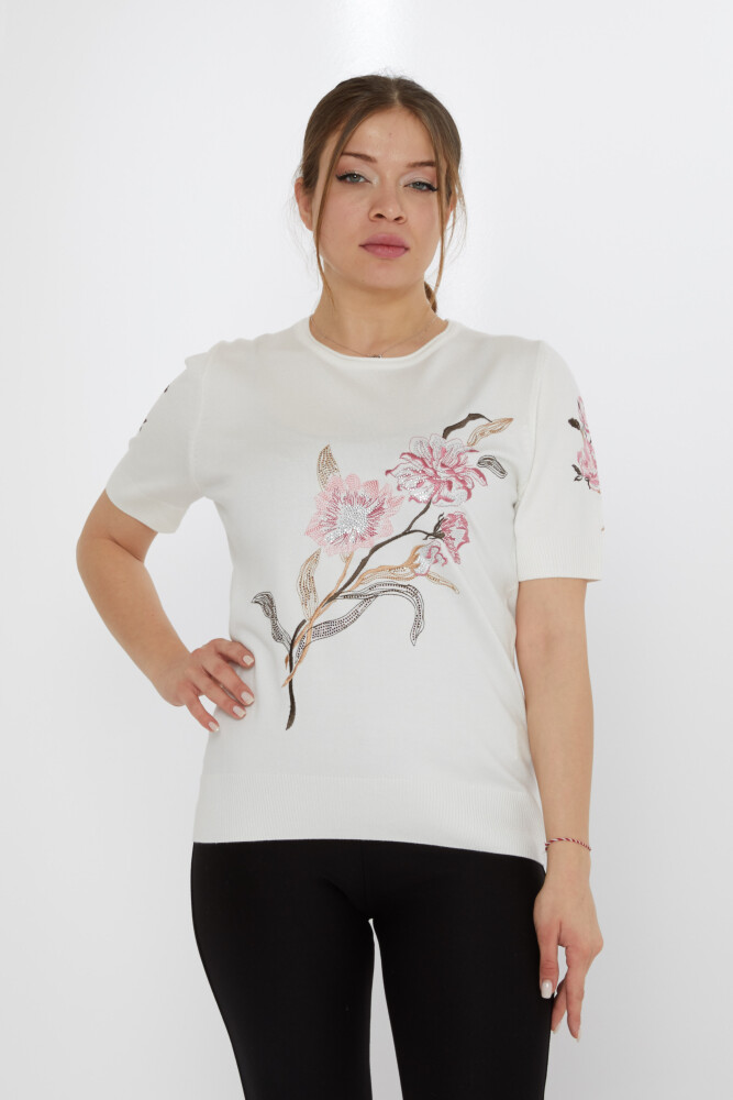 Suéter de punto con bordado floral en color crudo - 31725 | KAZEE (Juego de 3 L-XL-2XL) - 1
