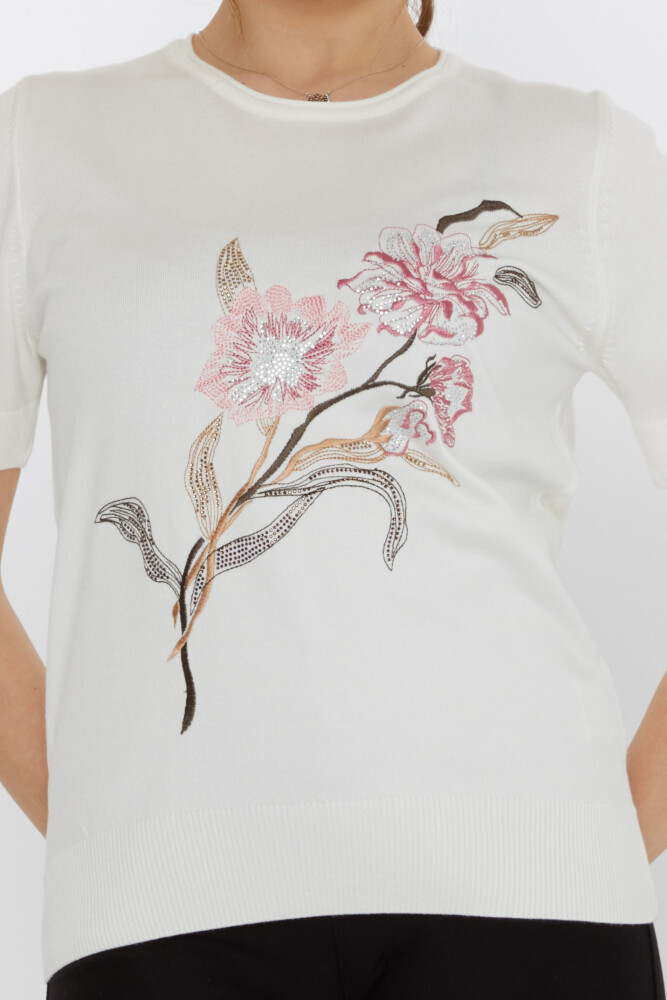 Suéter de punto con bordado floral en color crudo - 31725 | KAZEE (Juego de 3 L-XL-2XL) - 3