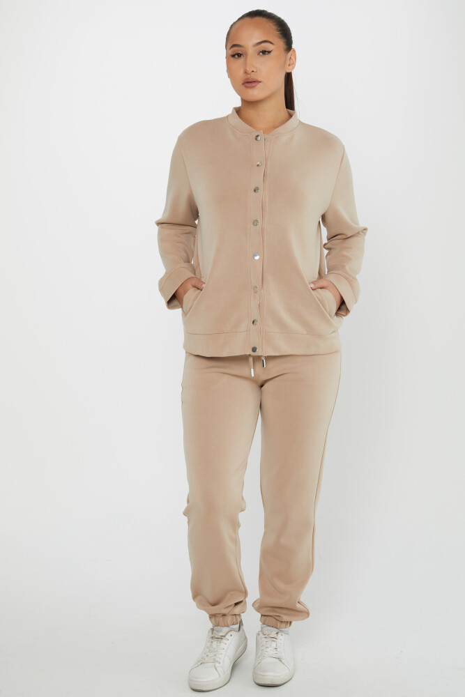 Ensemble de survêtement boutonné détaillé à manches longues Beige - 17624 | KAZEE (Lot de 4 S-M-L-XL) - 1