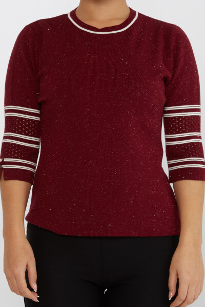 سترة محبوكة بأكمام من اللون الأحمر الداكن - 31316 | كازي (مجموعة من 3 مقاسات M-L-XL) - 3