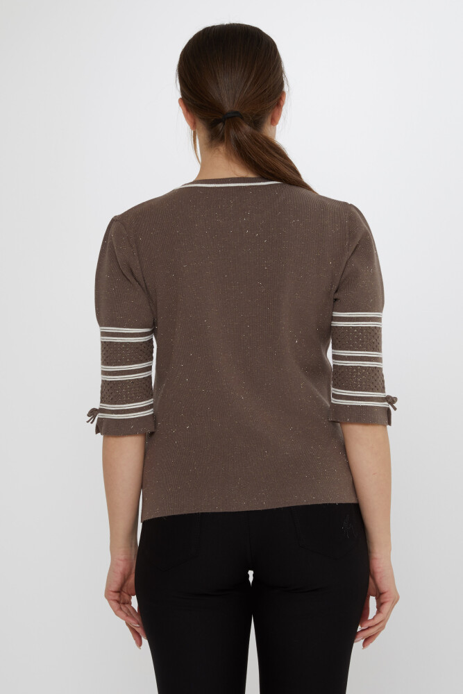 سترة محبوكة بأكمام مفصلة من المنك الداكن - 31316 | كازي (مجموعة من 3 مقاسات M-L-XL) - 5
