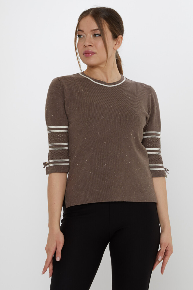 سترة محبوكة بأكمام مفصلة من المنك الداكن - 31316 | كازي (مجموعة من 3 مقاسات M-L-XL) - 2