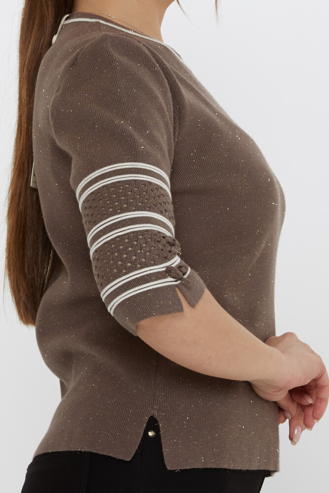 سترة محبوكة بأكمام مفصلة من المنك الداكن - 31316 | كازي (مجموعة من 3 مقاسات M-L-XL) - 4