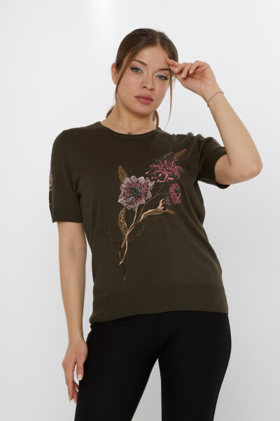 سترة محبوكة مطرزة بالزهور باللون الأخضر - 31725 | كازي (مجموعة من 3 مقاسات L-XL-2XL) - 2