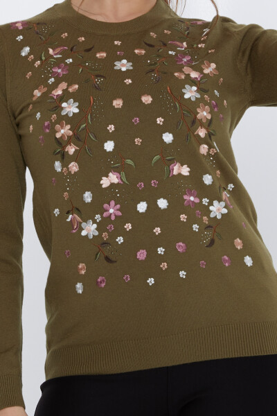 سترة محبوكة مطرزة ملونة باللون الكاكي - 31122 | كازي (مجموعة من 3 مقاسات M-L-XL) - 3