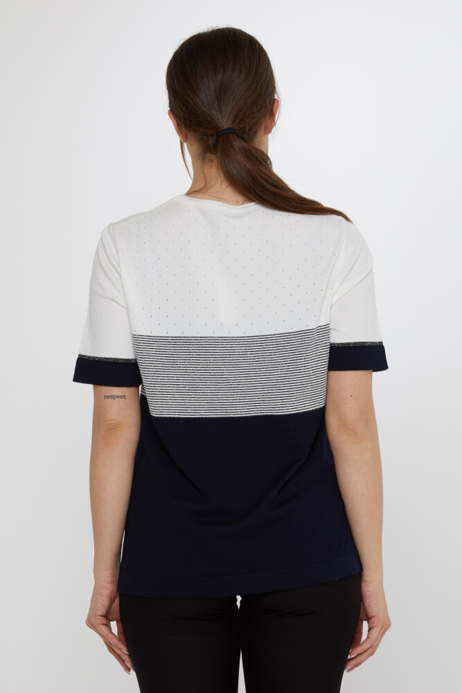 سترة محبوكة ثنائية اللون البيج والأزرق الداكن - 31863 | كازي (مجموعة من 3 مقاسات L-XL-2XL) - 6