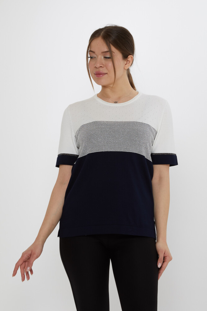 سترة محبوكة ثنائية اللون البيج والأزرق الداكن - 31863 | كازي (مجموعة من 3 مقاسات L-XL-2XL) - 2
