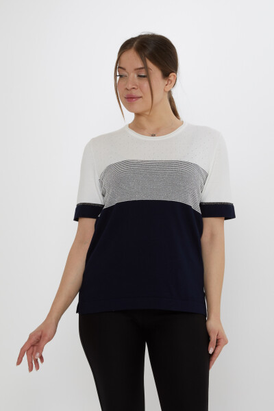 سترة محبوكة ثنائية اللون البيج والأزرق الداكن - 31863 | كازي (مجموعة من 3 مقاسات L-XL-2XL) - 2