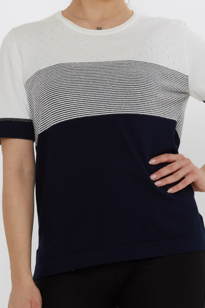 سترة محبوكة ثنائية اللون البيج والأزرق الداكن - 31863 | كازي (مجموعة من 3 مقاسات L-XL-2XL) - 3