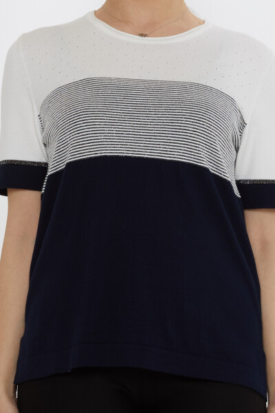 سترة محبوكة ثنائية اللون البيج والأزرق الداكن - 31863 | كازي (مجموعة من 3 مقاسات L-XL-2XL) - 4