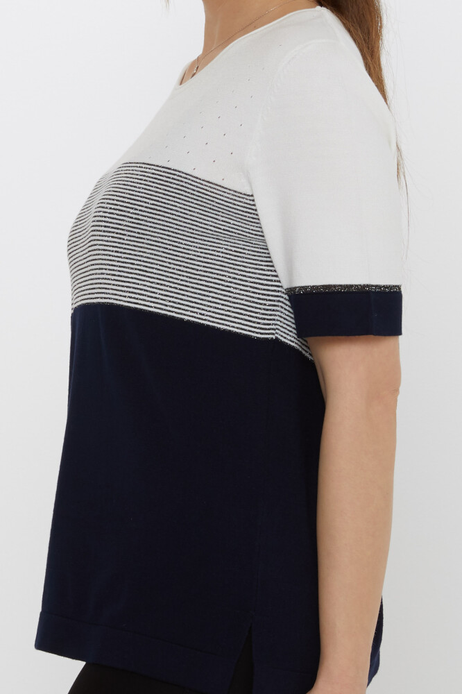سترة محبوكة ثنائية اللون البيج والأزرق الداكن - 31863 | كازي (مجموعة من 3 مقاسات L-XL-2XL) - 5