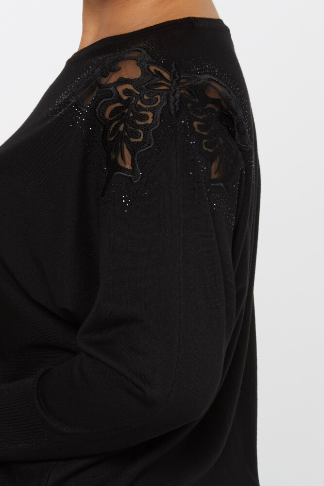 سترة تريكو الكتف تول سوداء مفصلة - 30903 | كازي (مجموعة من 4 L-XL-2XL-3XL) - 5