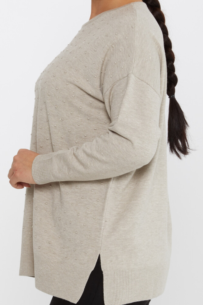 سترة تريكو بفتحة من فرو المنك - 31632 | كازي (مجموعة من 3 XL-2XL-3XL) - 4