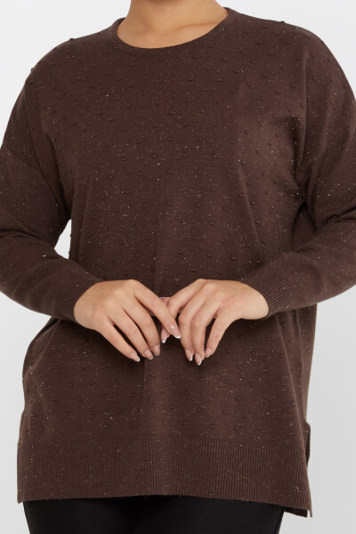 سترة تريكو بفتحة تفاصيل بني - 31632 | كازي (مجموعة من 3 XL-2XL-3XL) - 3