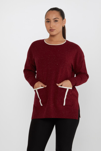 سترة تريكو بتفاصيل جيوب أحمر كلاريت - 31390 | كازي (مجموعة من 3 XL-2XL-3XL) - 2