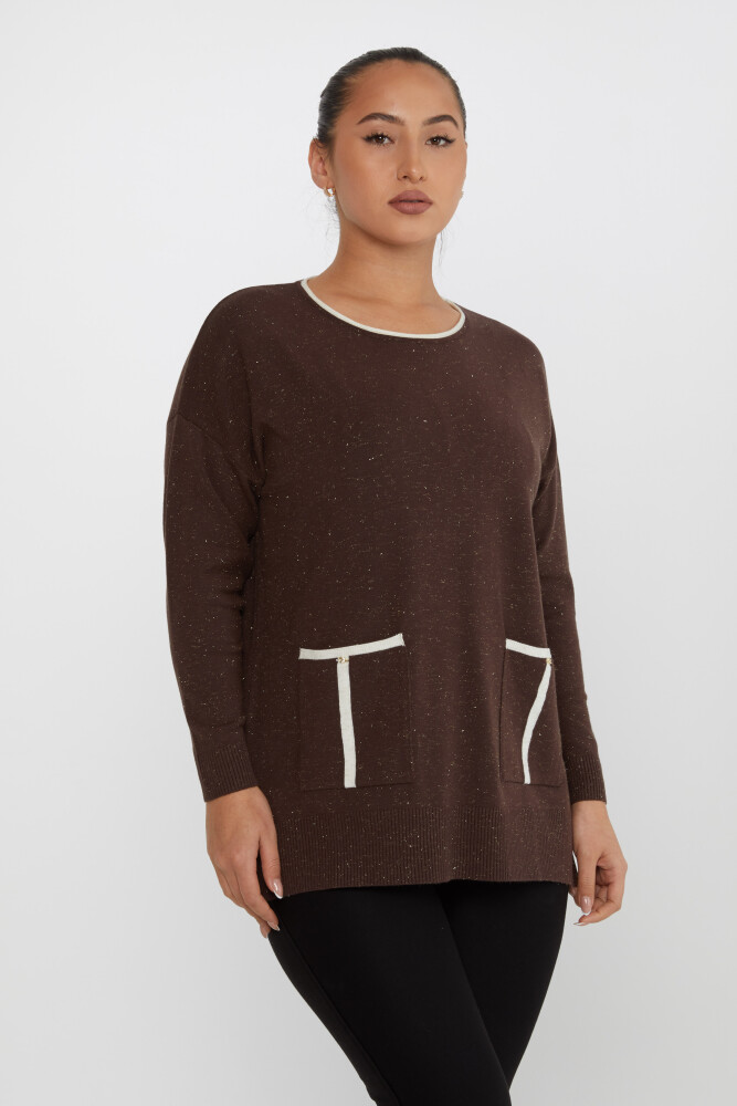 سترة تريكو بتفاصيل جيوب بني - 31390 | كازي (مجموعة من 3 XL-2XL-3XL) - 1