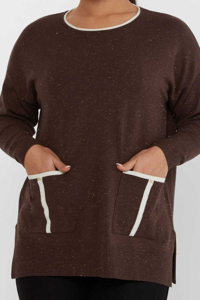 سترة تريكو بتفاصيل جيوب بني - 31390 | كازي (مجموعة من 3 XL-2XL-3XL) - 4