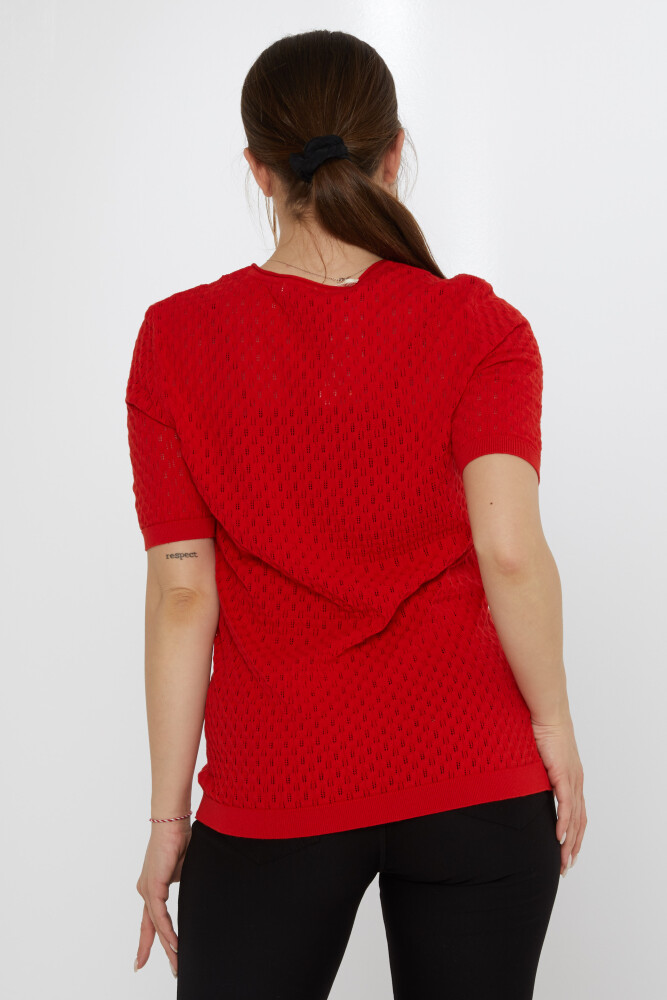 سترة تريكو حمراء مع بروش على شكل ورقة شجر - 31811 | كازي (مجموعة من 3 مقاسات M-L-XL) - 6