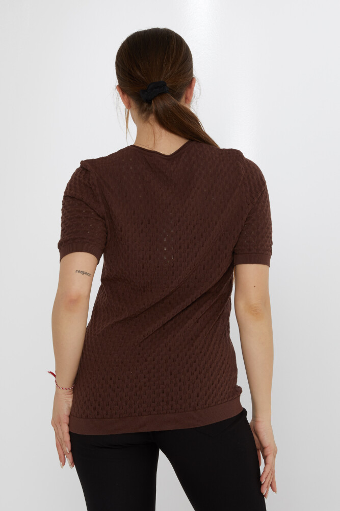 سترة تريكو مع بروش ورق شجر بني - 31811 | كازي (مجموعة من 3 مقاسات M-L-XL) - 6