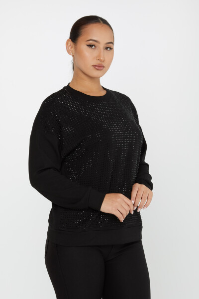 سويت شيرت أسود بحجر كريستال - 2239 | كازي (مجموعة من 3 L-XL-2XL) - 2