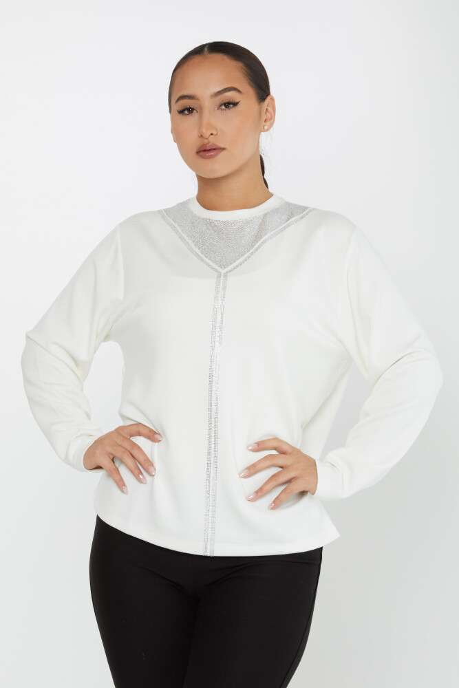 سويت شيرت بياقة مطرزة بالحجر إكرو - 2231 | كازي (مجموعة من 3 L-XL-2XL) - 1