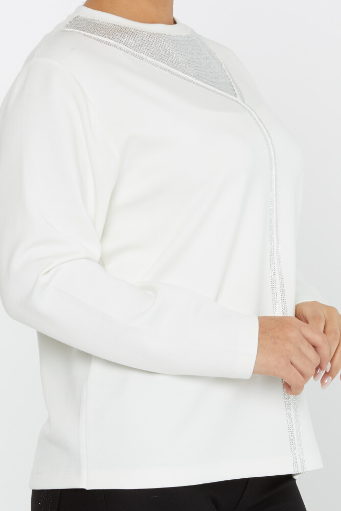 سويت شيرت بياقة مطرزة بالحجر إكرو - 2231 | كازي (مجموعة من 3 L-XL-2XL) - 4