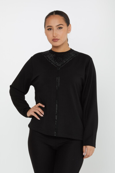 سويت شيرت بياقة حجرية مطرزة باللون الأسود - 2231 | كازي (مجموعة من 3 L-XL-2XL) 