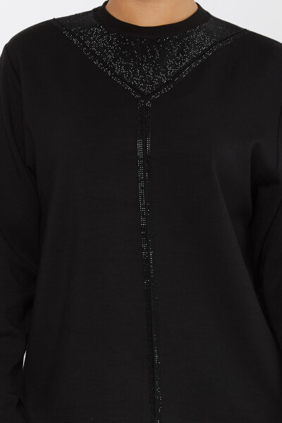 سويت شيرت بياقة حجرية مطرزة باللون الأسود - 2231 | كازي (مجموعة من 3 L-XL-2XL) - 3