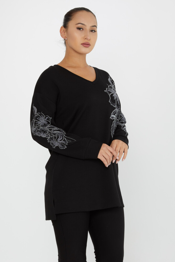 Sweatshirt Floral Brodé Manches Longues Noir - 17781 | KAZEE (Lot de 3 L-XL-2XL) - 1