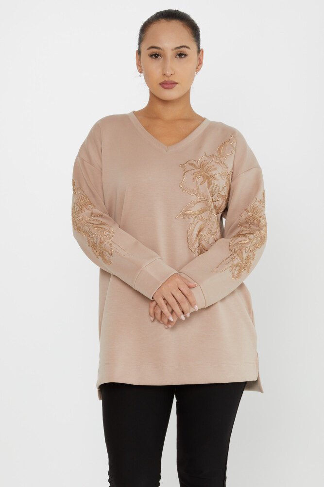 Sweatshirt Floral Brodé Manches Longues Vison - 17781 | KAZEE (Lot de 3 L-XL-2XL) - 1