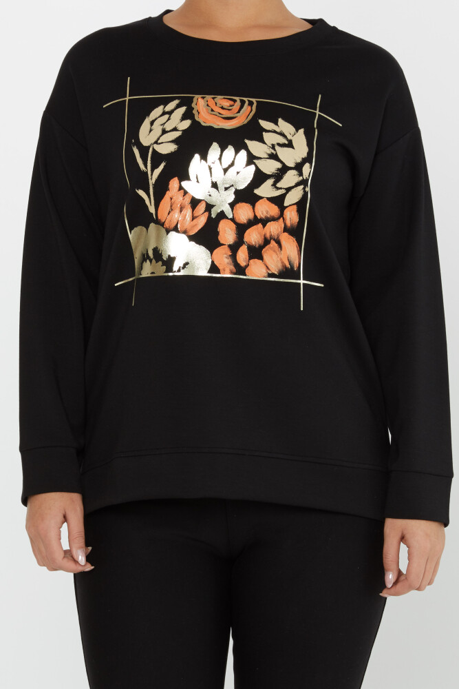 Sweat-shirt Imprimé Floral Fente Détaillée Noir - 17807 | KAZEE (Lot de 3 M-L-XL) - 3