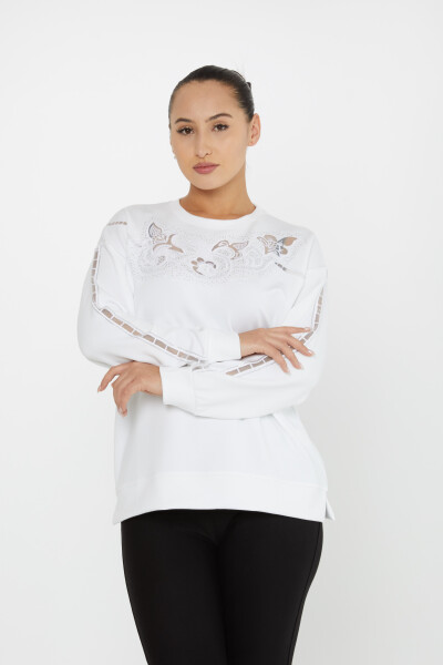 Sweatshirt Tulle Détail Pierre Brodée Ecru - 17789 | KAZEE (Lot de 3 L-XL-2XL) - 2