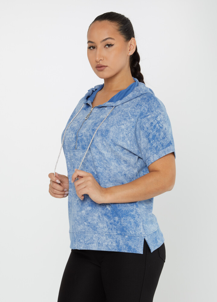 Sweat Zippé À Capuche Manches Courtes Bleu - 79992 | KAZEE (Lot de 3 M-L-XL) - 1