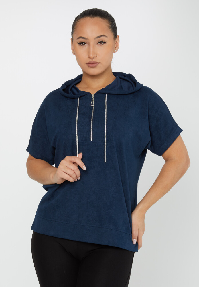 Sweat Zippé À Capuche Manches Courtes Indigo - 79992 | KAZEE (Lot de 3 M-L-XL) - 1