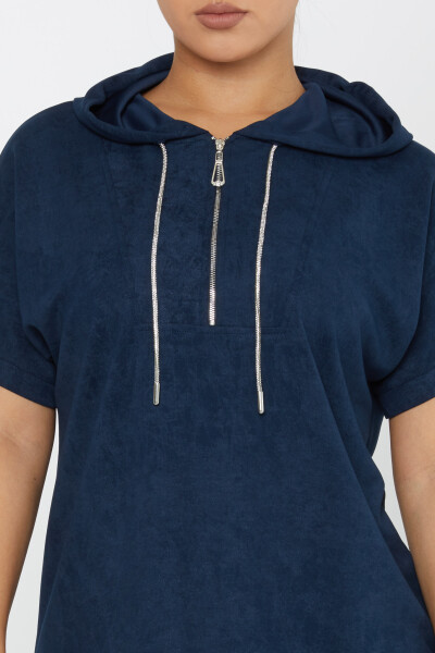 Sweat Zippé À Capuche Manches Courtes Indigo - 79992 | KAZEE (Lot de 3 M-L-XL) - 3