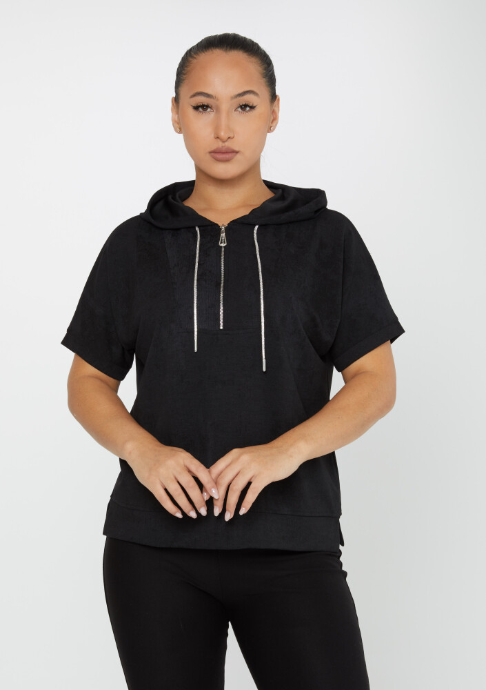 Sweat Zippé À Capuche Manches Courtes Noir - 79992 | KAZEE (Lot de 3 M-L-XL) - 1