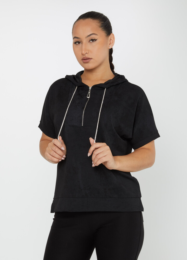 Sweat Zippé À Capuche Manches Courtes Noir - 79992 | KAZEE (Lot de 3 M-L-XL) - 2