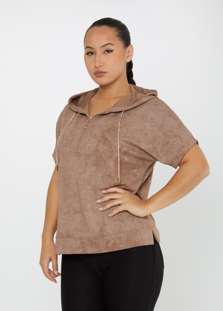 Sweat Zippé À Capuche Manches Courtes Vison - 79992 | KAZEE (Lot de 3 M-L-XL) - 1